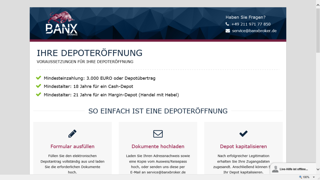 Die einzelnen Schritte der BANX Depoteröffnung