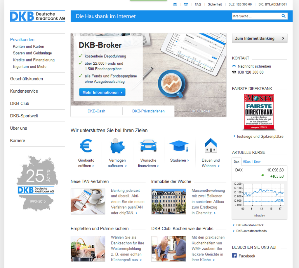 Die Webseite der DKB Bank