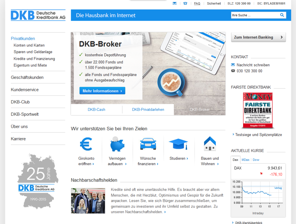 Webseite der DKB Bank