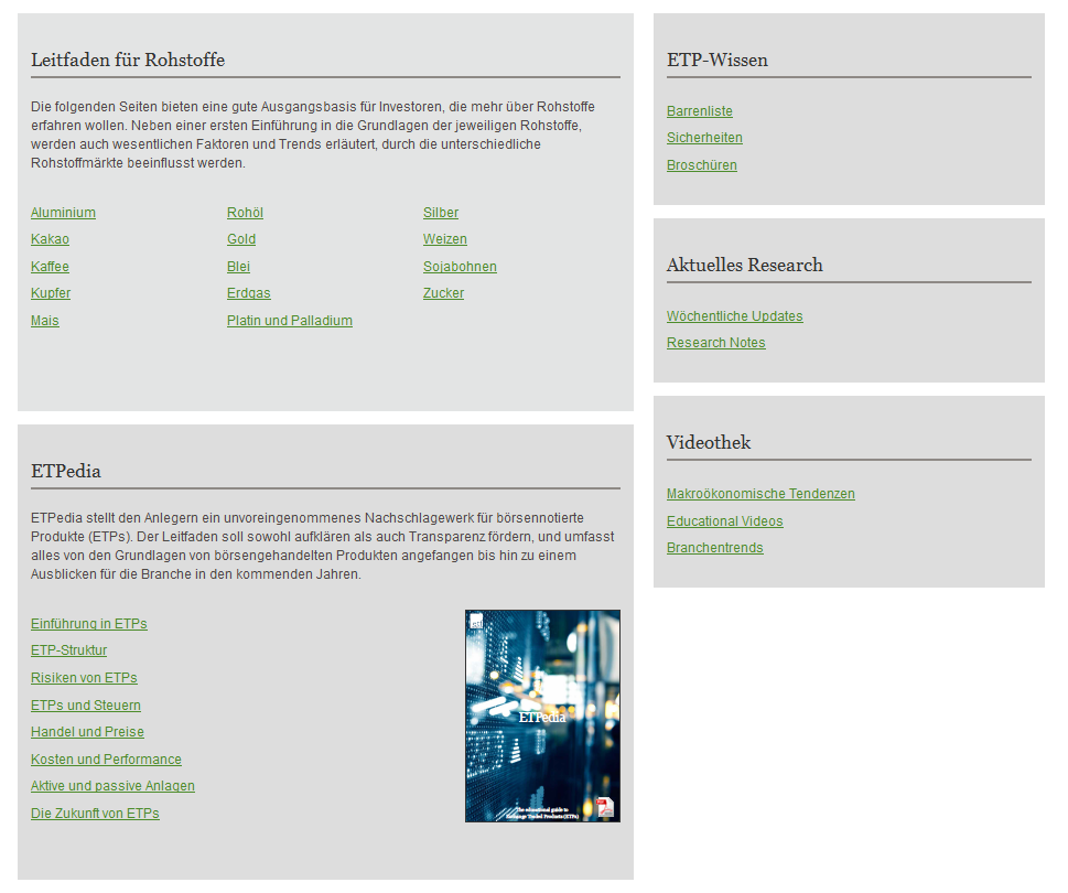 Bildungsangebot bei ETF Securities