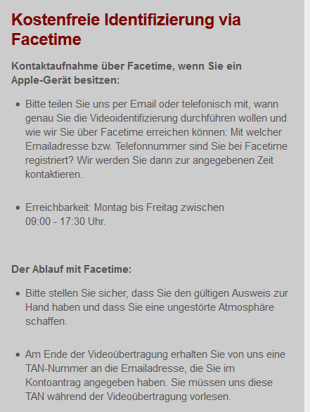 Anleitung von IG zur Identifizierung/Face Time