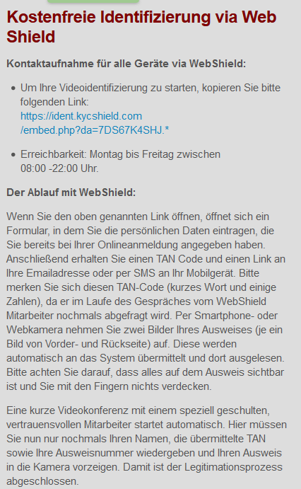  Hinweise von IG für die Identifizierung mit Web Shield