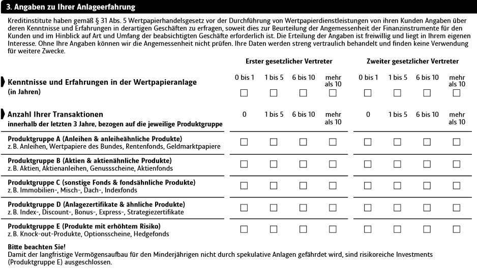Fragebogen der ING-DiBa zur Anlageerfahrung