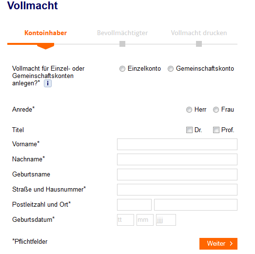 Vorgang zum Erteilen einer Vollmacht