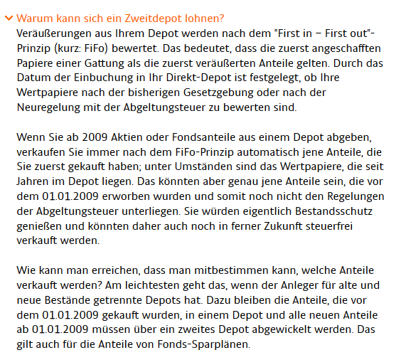 Auszug der ING-DiBa aus der Informationsseite Steuern