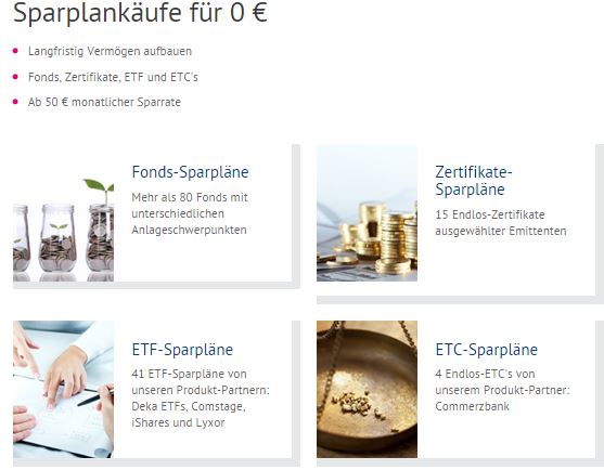 Große Auswahl der Sparpläne.