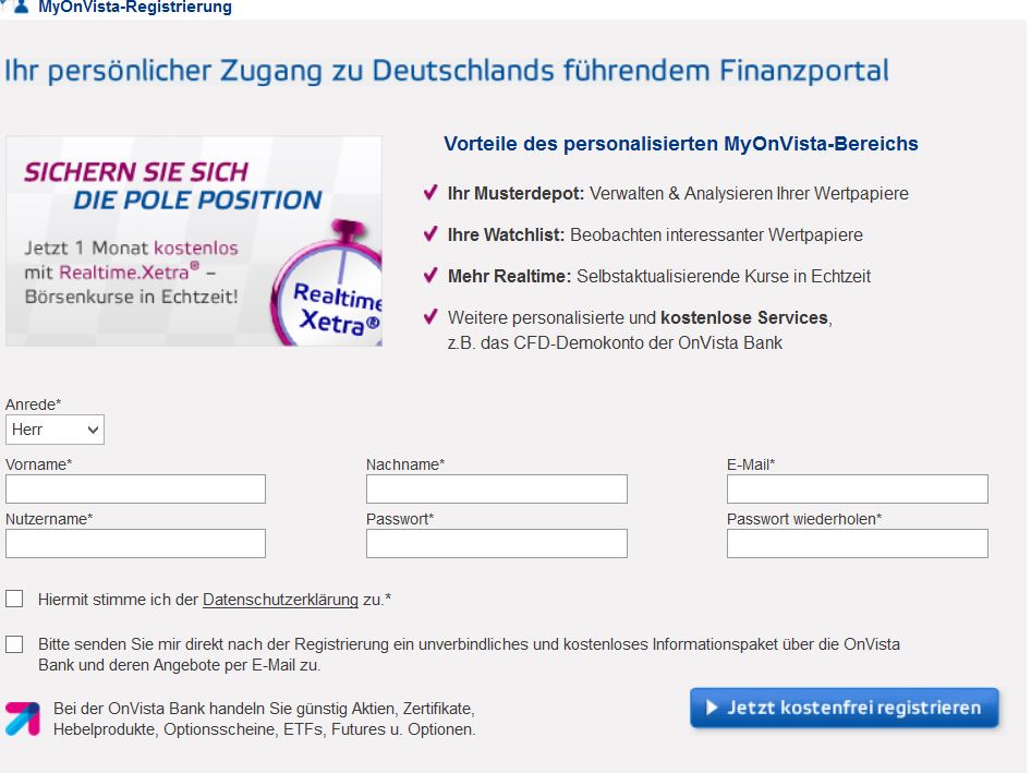 OnVista Bank Depot eröffnen mit Extraleistungen 1