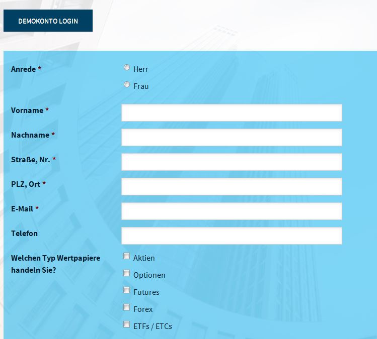 Formular für ein Demokonto 