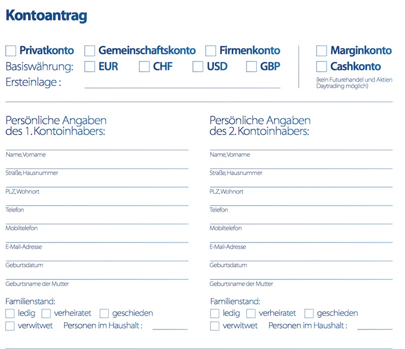 Das Online-Formular für die Depoteröffnung