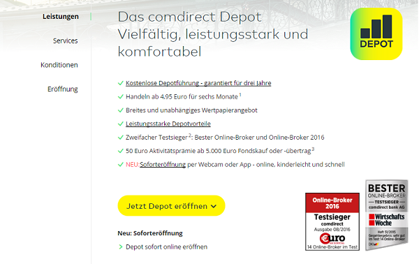 Wertpapierdepot bei comdirect