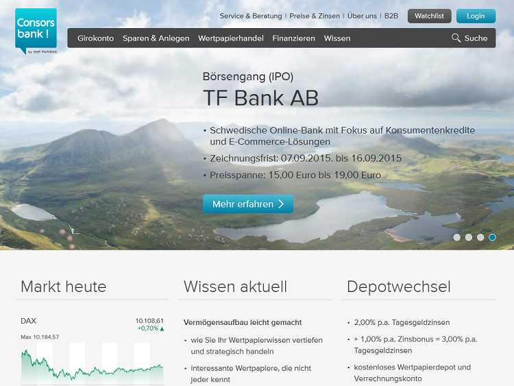 Die Webpräsenz der Consorsbank