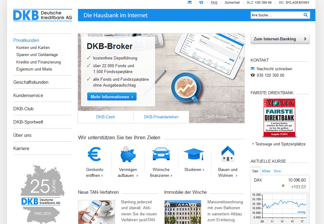 Der Webauftritt der DKB Bank