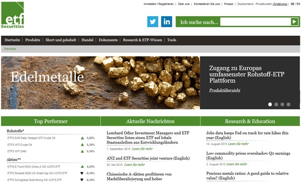 ETF Securities Übersicht der Startseite