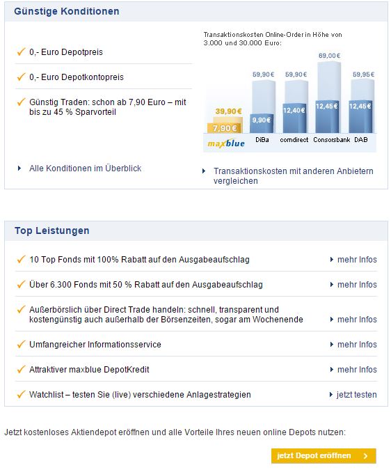 maxblue Aktiendepot Aktionen und Service bei maxblue nutzen