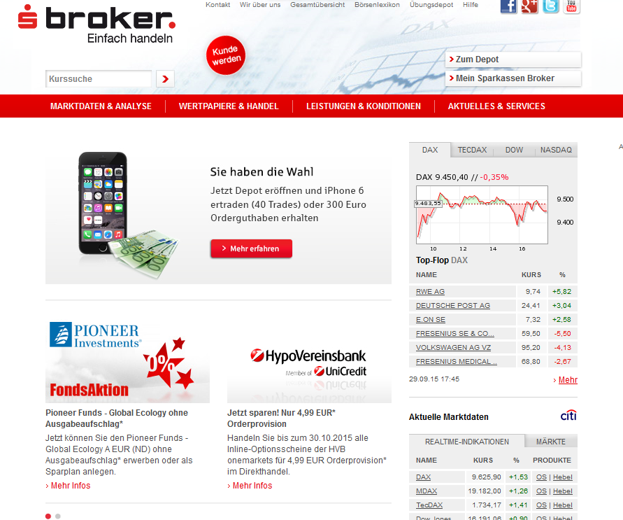 Die Webpräsenz von S Broker