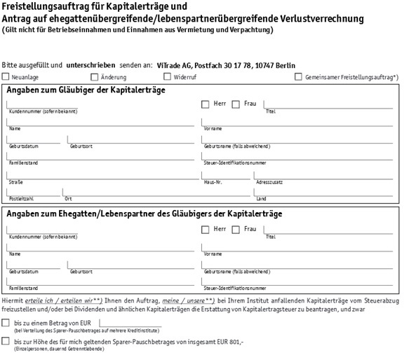  ViTrade Formular für Freistellungsauftrag