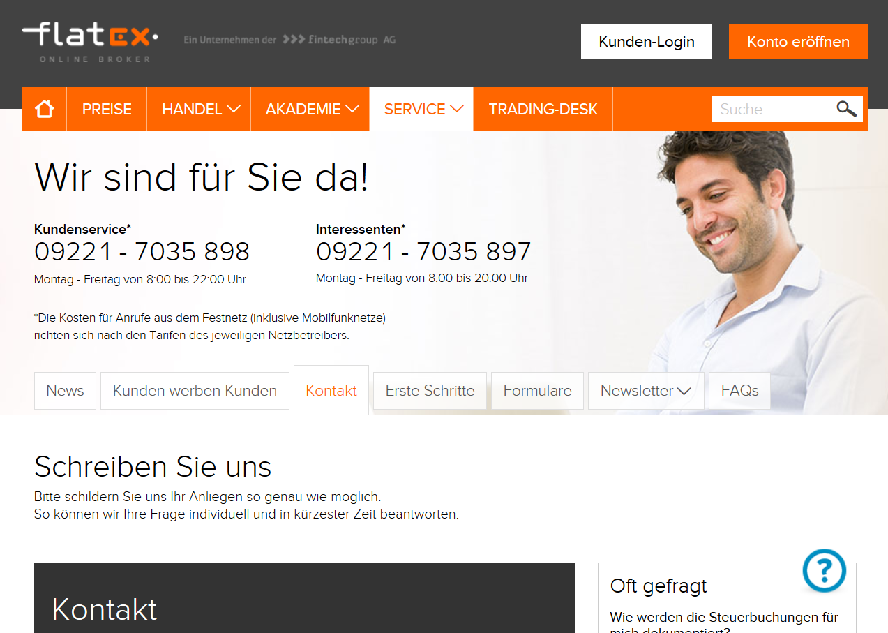 Der Kundensupport ist per Telefon und Kontaktformular erreichbar