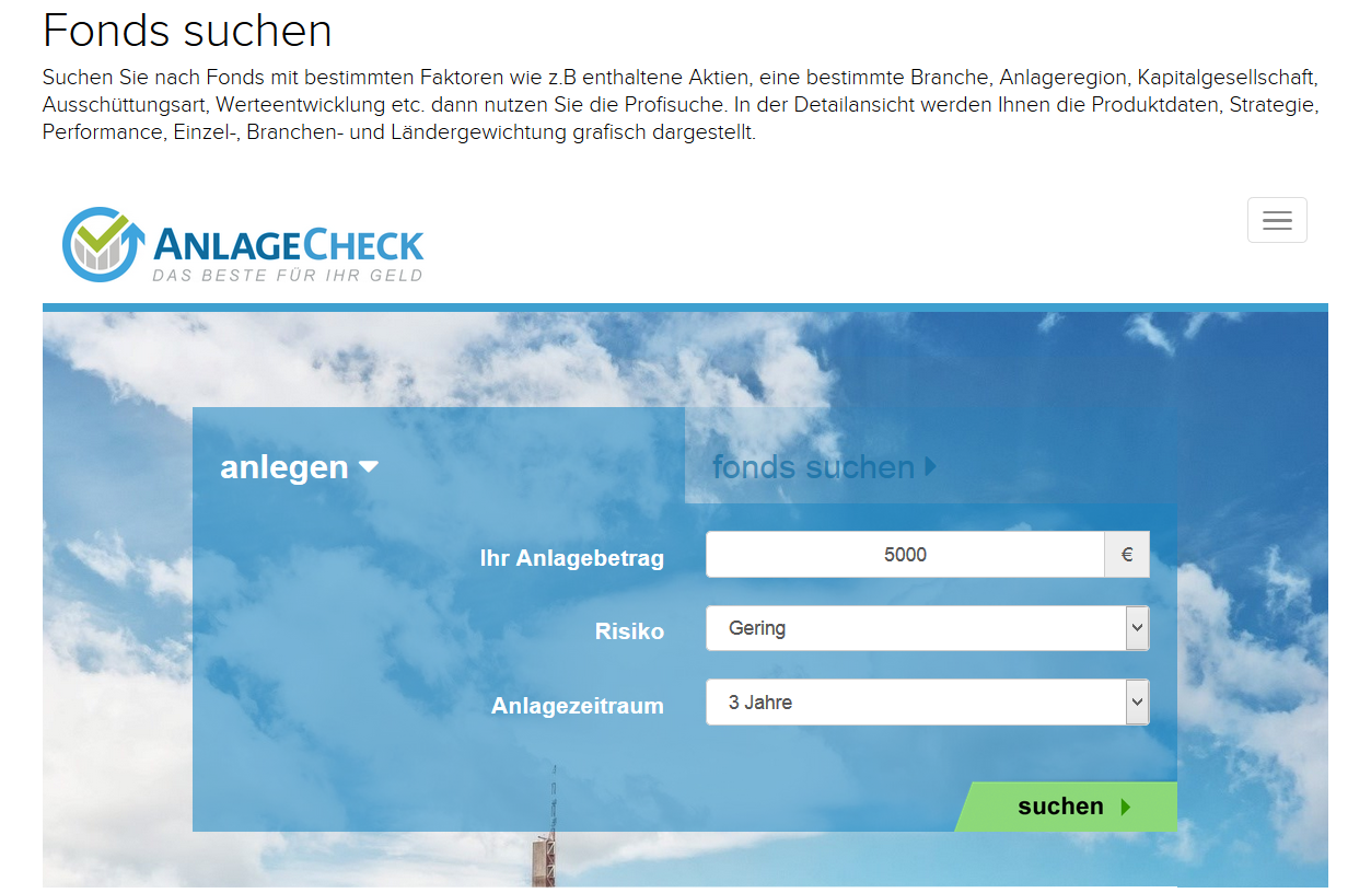 Die Fondssuche von AnlageCheck