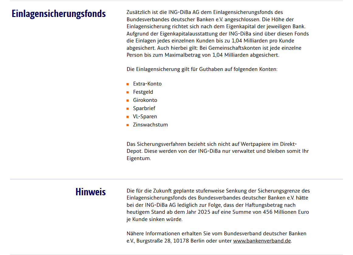 Informationen zur Einlagensicherung von bis zu 1,04 Mrd