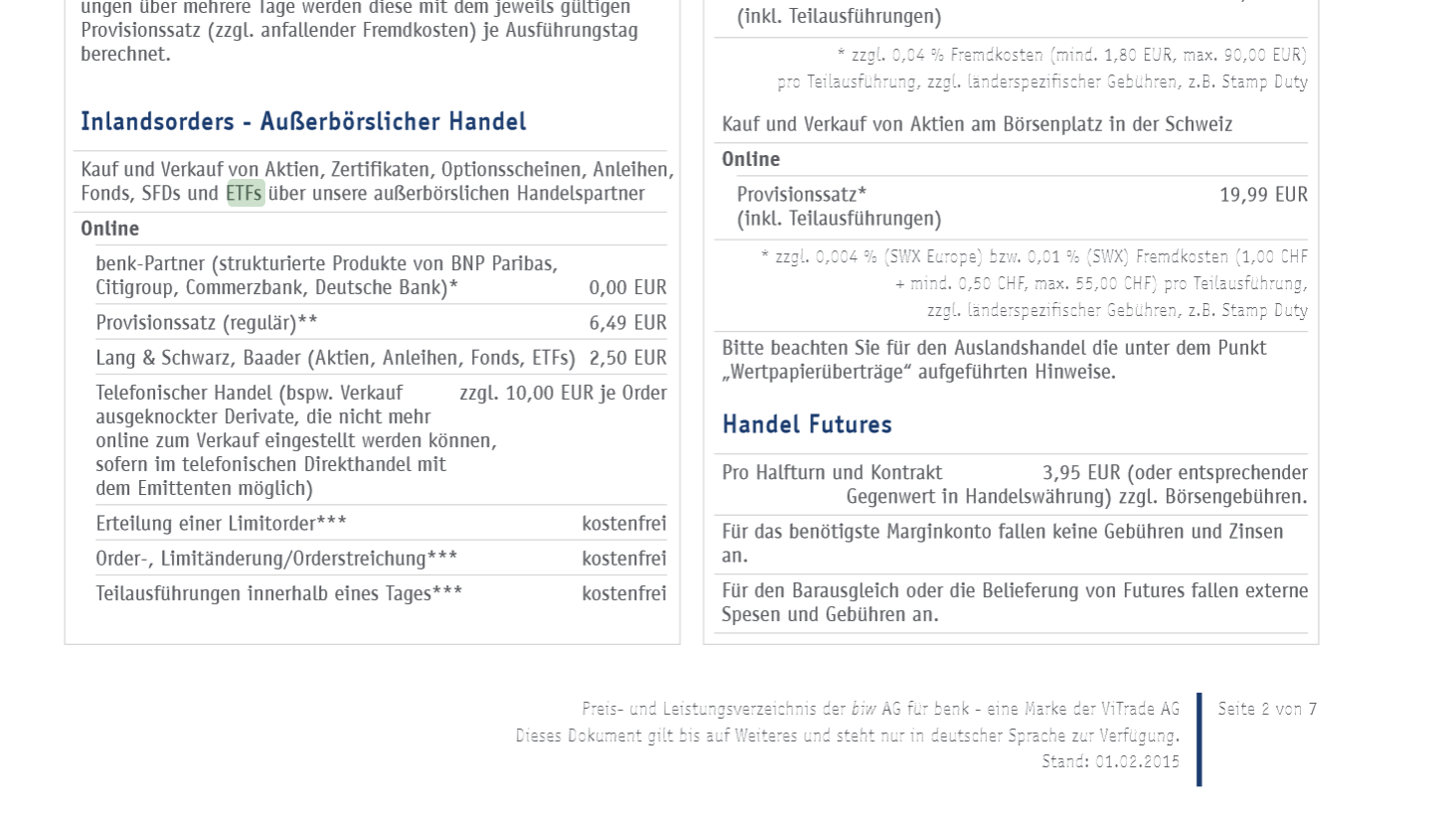 Das Preis- und Leistungsverzeichnis von benk