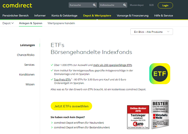 ETFs bei comdirect im Überblick