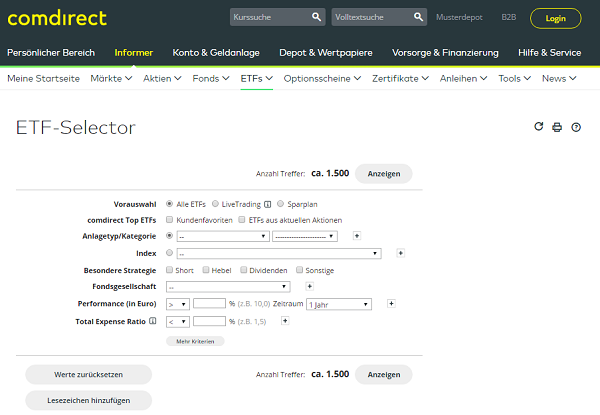 Das komplette Angebot im ETF Selector