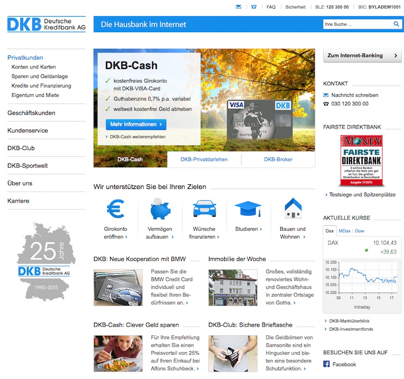 Der Web-Auftritt der DKB