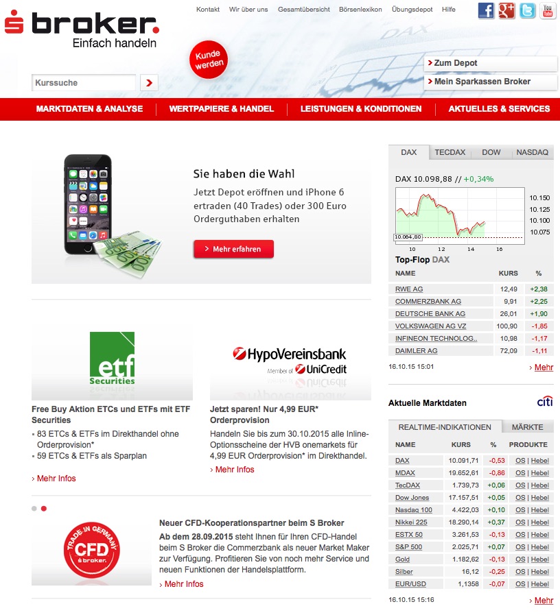 Die Homepage von S Broker