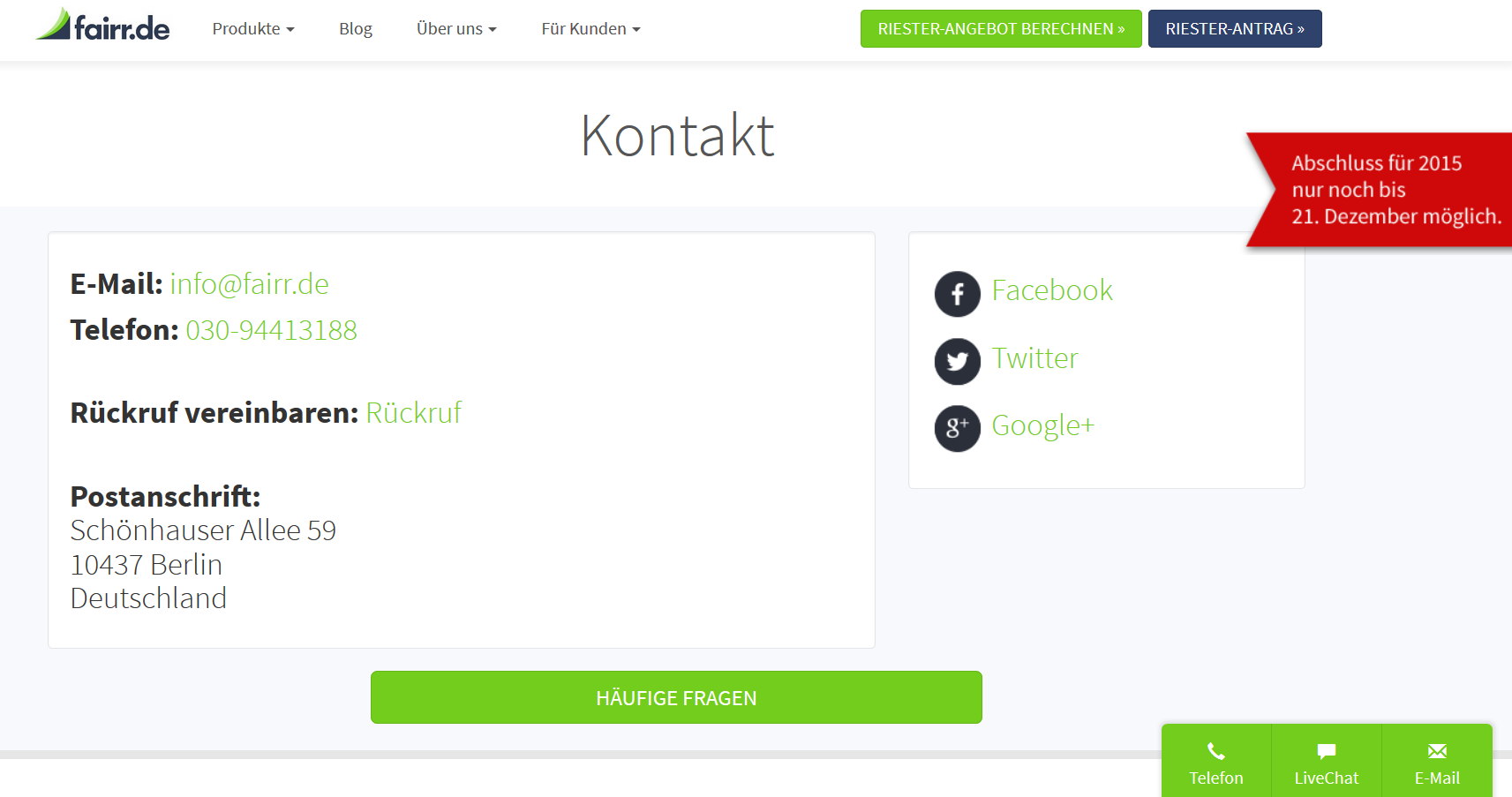 Kontakt bei fairr.de