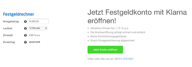 Klarna Festgeldrechner
