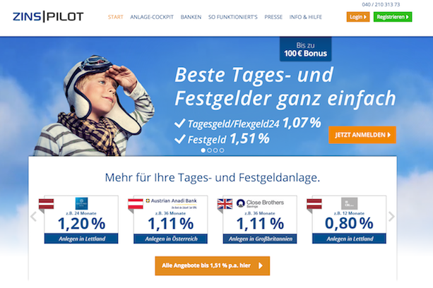 ZINSPILOT Webseite