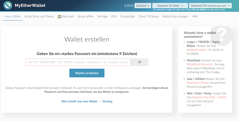 MyEtherWallet Webseite