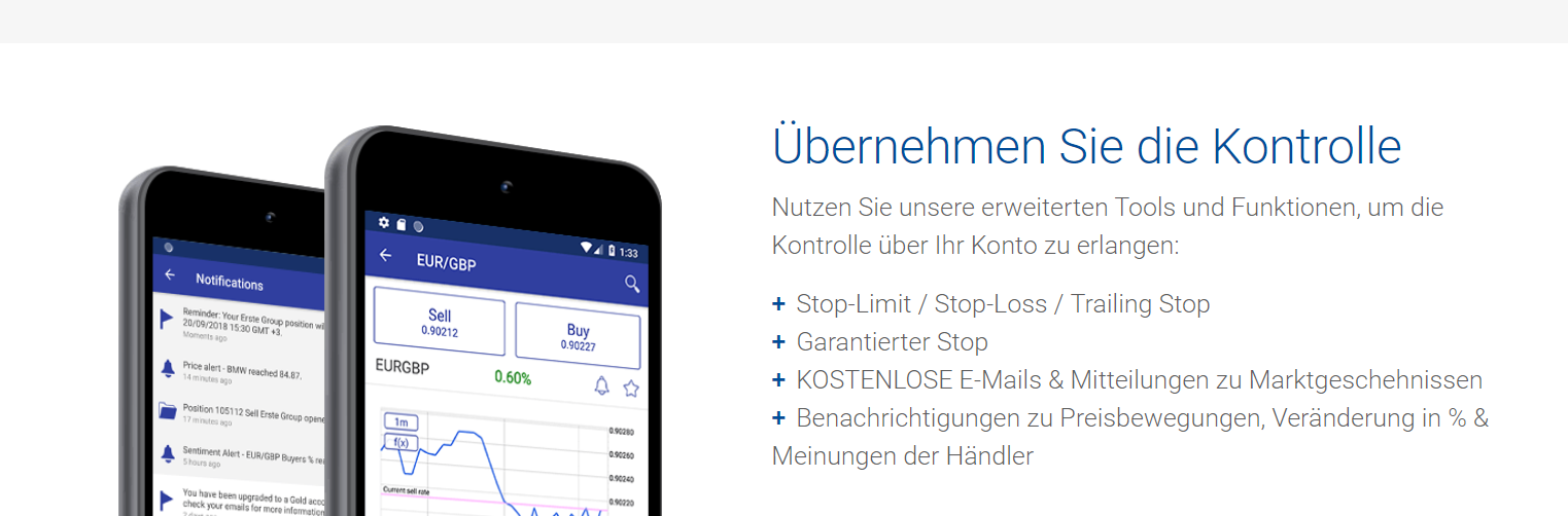 Mit der Plus500 App kann auch von unterwegs gehandelt werden